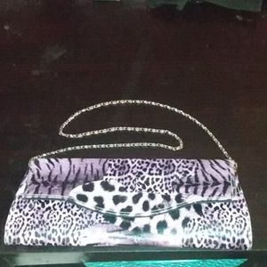 Purple Big Cat Print Magnetic Snap Cocktail Purse